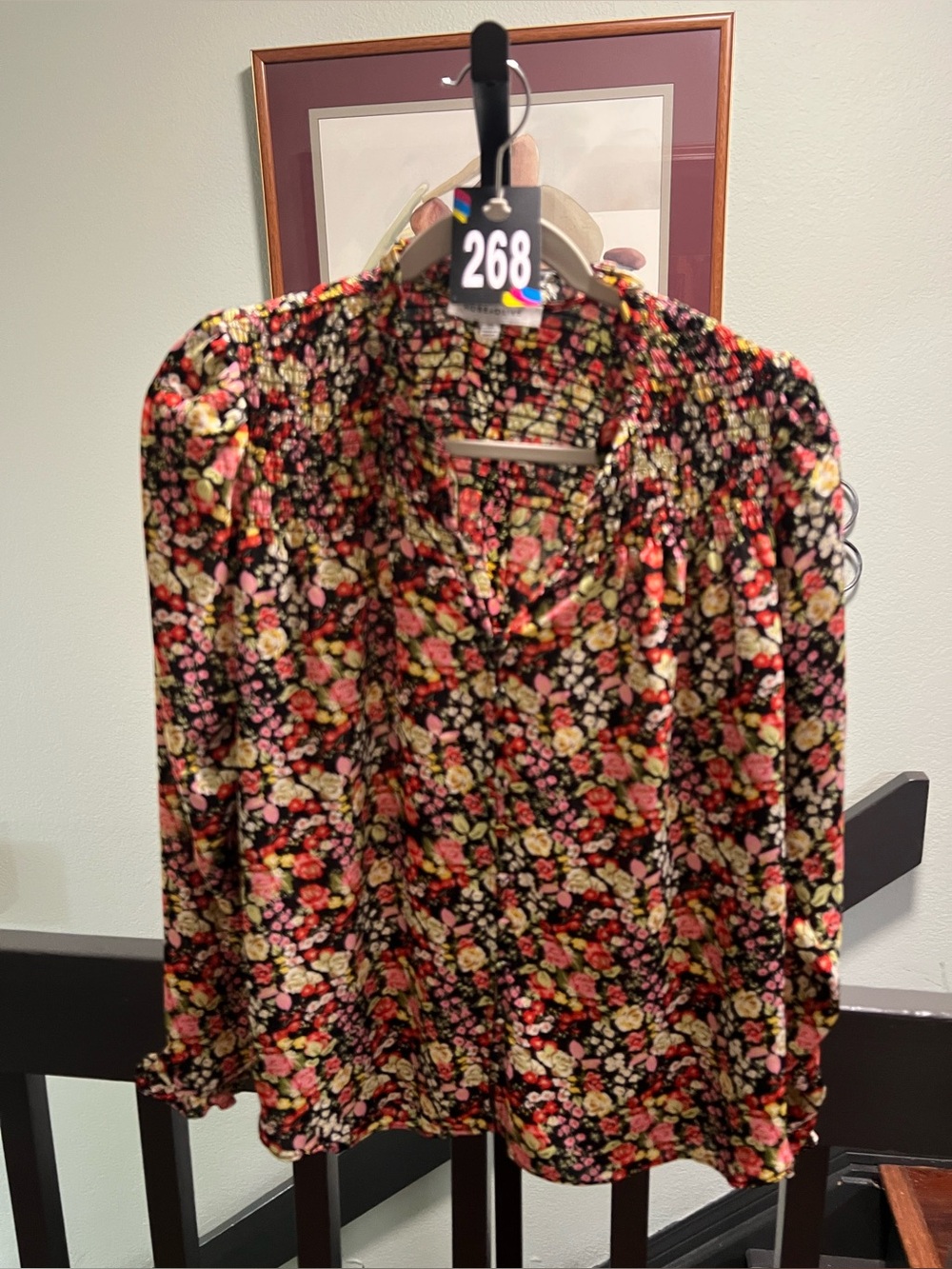 Rose & Olive Black Floral Long Sleeve Blouse #268